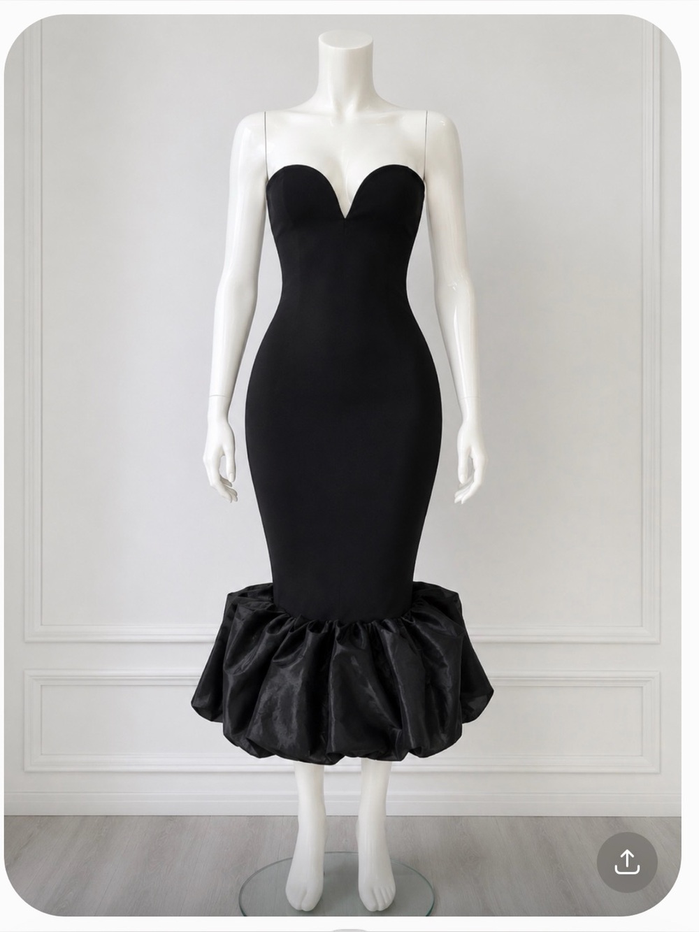 Women's Black Strapless Mermaid Midi Ruffle Hem Bodycon Cocktail Evening Dress - Picture 3 of 6